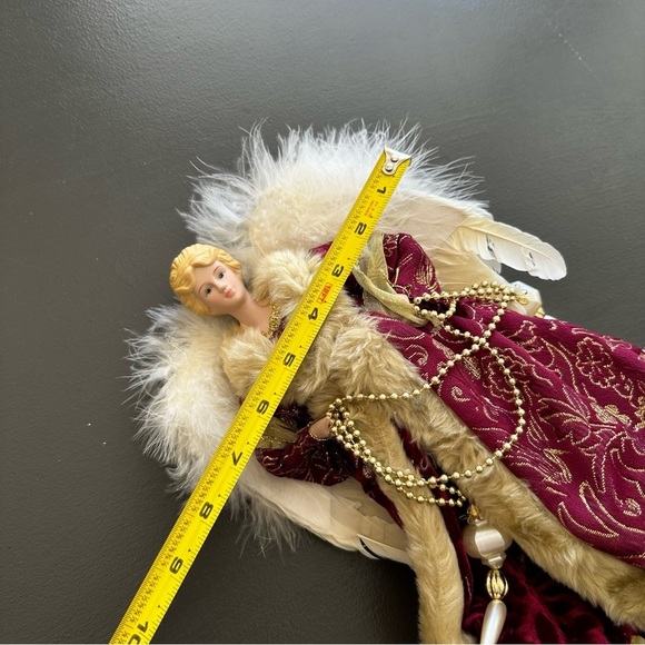 Vintage Christmas Angel Tree Topper Victorian Porcelain Red Feathers Wings Gold - Picture 7 of 13